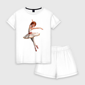Женская пижама с шортиками хлопок с принтом Балерина в Санкт-Петербурге, 100% хлопок | футболка прямого кроя, шорты свободные с широкой мягкой резинкой | балерина | виктор | камилла | одетта | опера | фелис