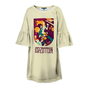 Детское платье 3D с принтом Led Zeppelin Art в Санкт-Петербурге, 100% полиэстер | прямой силуэт, чуть расширенный к низу. Круглая горловина, на рукавах — воланы | Тематика изображения на принте: poster