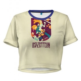 Женская футболка 3D укороченная с принтом Led Zeppelin Art в Санкт-Петербурге, 100% полиэстер | круглая горловина, длина футболки до линии талии, рукава с отворотами | poster