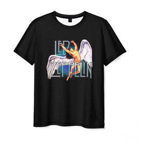 Мужская футболка 3D с принтом Led Zeppelin Angel в Санкт-Петербурге, 100% полиэфир | прямой крой, круглый вырез горловины, длина до линии бедер | рок