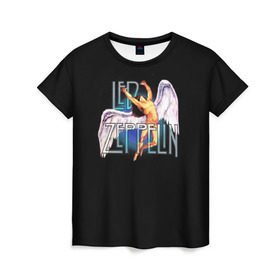 Женская футболка 3D с принтом Led Zeppelin Angel в Санкт-Петербурге, 100% полиэфир ( синтетическое хлопкоподобное полотно) | прямой крой, круглый вырез горловины, длина до линии бедер | рок