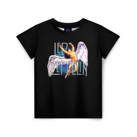 Детская футболка 3D с принтом Led Zeppelin Angel в Санкт-Петербурге, 100% гипоаллергенный полиэфир | прямой крой, круглый вырез горловины, длина до линии бедер, чуть спущенное плечо, ткань немного тянется | Тематика изображения на принте: рок