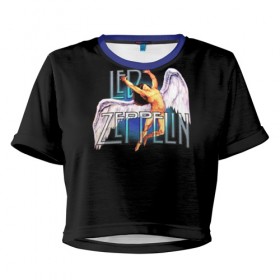 Женская футболка 3D укороченная с принтом Led Zeppelin Angel в Санкт-Петербурге, 100% полиэстер | круглая горловина, длина футболки до линии талии, рукава с отворотами | рок