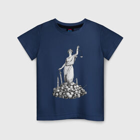 Детская футболка хлопок с принтом Фемида на костях в Санкт-Петербурге, 100% хлопок | круглый вырез горловины, полуприлегающий силуэт, длина до линии бедер | готика | девушка | инди | классика | кости | меч | мрачное | неформальное | правосудие | ретро | рок | судьба | фемида | череп