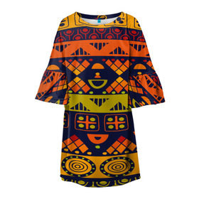 Детское платье 3D с принтом Африканские символы в Санкт-Петербурге, 100% полиэстер | прямой силуэт, чуть расширенный к низу. Круглая горловина, на рукавах — воланы | africa | pattern | африка | африканские мотивы | народы африки | национальная одежда | переплетение нитей | ткани | узор | этнический узор