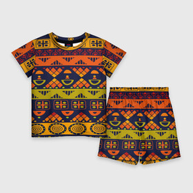 Детский костюм с шортами 3D с принтом Африканские символы в Санкт-Петербурге,  |  | africa | pattern | африка | африканские мотивы | народы африки | национальная одежда | переплетение нитей | ткани | узор | этнический узор
