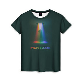Женская футболка 3D с принтом Imagine Dragons Light в Санкт-Петербурге, 100% полиэфир ( синтетическое хлопкоподобное полотно) | прямой крой, круглый вырез горловины, длина до линии бедер | demons | evolve | mirrors | radioactive | драконы | космос | музыка | нло | ночь | поп | радуга | рок | свет