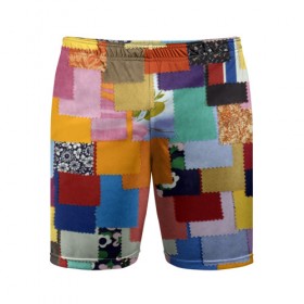 Мужские шорты 3D спортивные с принтом Цветные лоскуты в Санкт-Петербурге,  |  | color | spray | капли красок | лоскуты | одежда | радуга | разноцветные | цветные