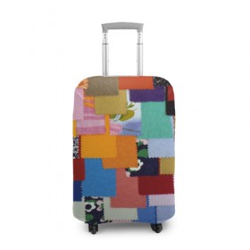 Чехол для чемодана 3D с принтом Цветные лоскуты в Санкт-Петербурге, 86% полиэфир, 14% спандекс | двустороннее нанесение принта, прорези для ручек и колес | color | spray | капли красок | лоскуты | одежда | радуга | разноцветные | цветные