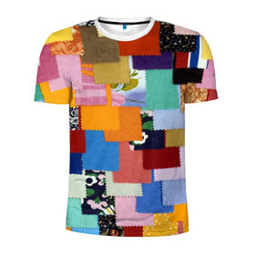 Мужская футболка 3D спортивная с принтом Цветные лоскуты в Санкт-Петербурге, 100% полиэстер с улучшенными характеристиками | приталенный силуэт, круглая горловина, широкие плечи, сужается к линии бедра | color | spray | капли красок | лоскуты | одежда | радуга | разноцветные | цветные