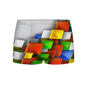 Мужские трусы 3D с принтом Абстрактные фигуры в Санкт-Петербурге, 50% хлопок, 50% полиэстер | классическая посадка, на поясе мягкая тканевая резинка | грань | краски | кубик | кубики | линии | мозаика | разноцветные кубы | ребро | текстура | тени | узор