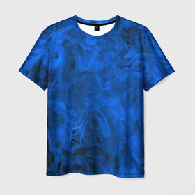 Мужская футболка 3D с принтом Синий дым в Санкт-Петербурге, 100% полиэфир | прямой крой, круглый вырез горловины, длина до линии бедер | Тематика изображения на принте: fire | flame | in fire | smoke | в огне | дым | огненный | огонь | текстуры