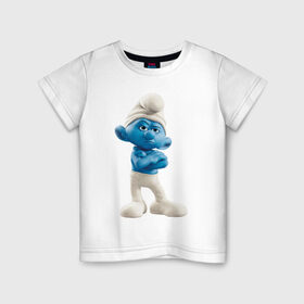 Детская футболка хлопок с принтом Ворчун в Санкт-Петербурге, 100% хлопок | круглый вырез горловины, полуприлегающий силуэт, длина до линии бедер | смурфики