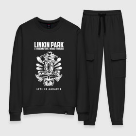 Женский костюм хлопок с принтом Linkin Park две эмблемы в Санкт-Петербурге, 100% хлопок | на свитшоте круглая горловина, мягкая резинка по низу. Брюки заужены к низу, на них два вида карманов: два 
