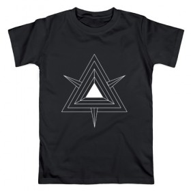 Мужская футболка хлопок с принтом Темные треугольники в Санкт-Петербурге, 100% хлопок | прямой крой, круглый вырез горловины, длина до линии бедер, слегка спущенное плечо. | 