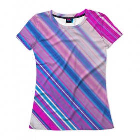 Женская футболка 3D с принтом Фиолетовые полоски в Санкт-Петербурге, 100% полиэфир ( синтетическое хлопкоподобное полотно) | прямой крой, круглый вырез горловины, длина до линии бедер | полоски | текстура | узор | фиолетовый