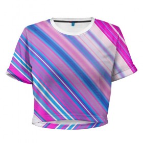 Женская футболка 3D укороченная с принтом Фиолетовые полоски в Санкт-Петербурге, 100% полиэстер | круглая горловина, длина футболки до линии талии, рукава с отворотами | полоски | текстура | узор | фиолетовый