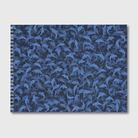 Альбом для рисования с принтом Камуфляж с дельфинами в Санкт-Петербурге, 100% бумага
 | матовая бумага, плотность 200 мг. | Тематика изображения на принте: вода | дельфин | дельфины | милитари | море | океан | паттерн | синий | текстура | черное