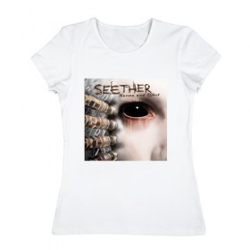 Женская футболка хлопок с принтом SEETHER в Санкт-Петербурге, 100% хлопок | прямой крой, круглый вырез горловины, длина до линии бедер, слегка спущенное плечо | 
