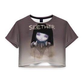 Женская футболка 3D укороченная с принтом Seether в Санкт-Петербурге, 100% полиэстер | круглая горловина, длина футболки до линии талии, рукава с отворотами | saron gas | seether