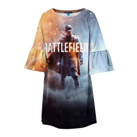 Детское платье 3D с принтом Battlefield One в Санкт-Петербурге, 100% полиэстер | прямой силуэт, чуть расширенный к низу. Круглая горловина, на рукавах — воланы | Тематика изображения на принте: battlefield 1 | battlefield one | dice | ea | electronic arts | frostbite | tm | батлфилд 1