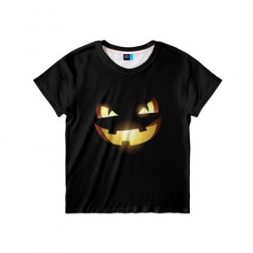 Детская футболка 3D с принтом Happy Halloween в Санкт-Петербурге, 100% гипоаллергенный полиэфир | прямой крой, круглый вырез горловины, длина до линии бедер, чуть спущенное плечо, ткань немного тянется | Тематика изображения на принте: 