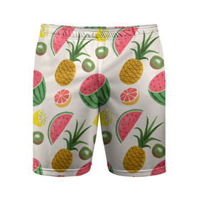 Мужские шорты 3D спортивные с принтом Тропический рай в Санкт-Петербурге,  |  | ананас | арбуз | киви | лимон | манго | паттерн | тропики | фрукты