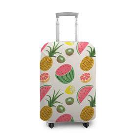 Чехол для чемодана 3D с принтом Тропический рай в Санкт-Петербурге, 86% полиэфир, 14% спандекс | двустороннее нанесение принта, прорези для ручек и колес | ананас | арбуз | киви | лимон | манго | паттерн | тропики | фрукты
