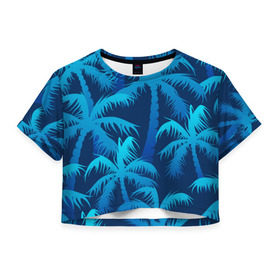 Женская футболка 3D укороченная с принтом Пальмы в Санкт-Петербурге, 100% полиэстер | круглая горловина, длина футболки до линии талии, рукава с отворотами | summer | лес | пальмы | природа
