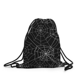 Рюкзак-мешок 3D с принтом Паутинка в Санкт-Петербурге, 100% полиэстер | плотность ткани — 200 г/м2, размер — 35 х 45 см; лямки — толстые шнурки, застежка на шнуровке, без карманов и подкладки | белый | паутина | узор | хэллоуин | черный
