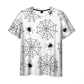 Мужская футболка 3D с принтом Паутинка в Санкт-Петербурге, 100% полиэфир | прямой крой, круглый вырез горловины, длина до линии бедер | Тематика изображения на принте: белый | паук | паутина | узор | хэллоуин | черный