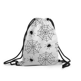 Рюкзак-мешок 3D с принтом Паутинка в Санкт-Петербурге, 100% полиэстер | плотность ткани — 200 г/м2, размер — 35 х 45 см; лямки — толстые шнурки, застежка на шнуровке, без карманов и подкладки | белый | паук | паутина | узор | хэллоуин | черный