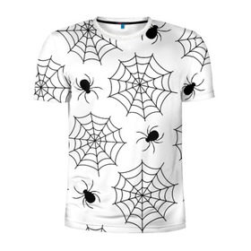 Мужская футболка 3D спортивная с принтом Паутинка в Санкт-Петербурге, 100% полиэстер с улучшенными характеристиками | приталенный силуэт, круглая горловина, широкие плечи, сужается к линии бедра | Тематика изображения на принте: белый | паук | паутина | узор | хэллоуин | черный