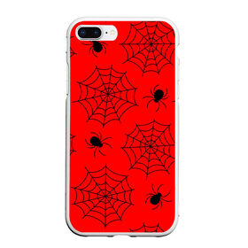 Чехол для iPhone 7Plus/8 Plus матовый с принтом Happy Halloween в Санкт-Петербурге, Силикон | Область печати: задняя сторона чехла, без боковых панелей | Тематика изображения на принте: белый | паук | паутина | узор | хэллоуин | черный