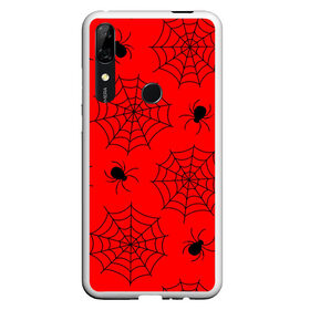 Чехол для Honor P Smart Z с принтом Happy Halloween в Санкт-Петербурге, Силикон | Область печати: задняя сторона чехла, без боковых панелей | белый | паук | паутина | узор | хэллоуин | черный