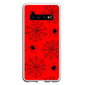 Чехол для Samsung Galaxy S10 с принтом Happy Halloween в Санкт-Петербурге, Силикон | Область печати: задняя сторона чехла, без боковых панелей | белый | паук | паутина | узор | хэллоуин | черный