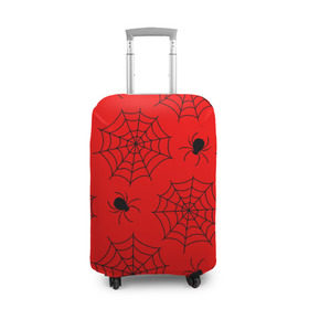 Чехол для чемодана 3D с принтом Happy Halloween в Санкт-Петербурге, 86% полиэфир, 14% спандекс | двустороннее нанесение принта, прорези для ручек и колес | белый | паук | паутина | узор | хэллоуин | черный