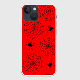 Чехол для iPhone 13 mini с принтом Happy Halloween в Санкт-Петербурге,  |  | белый | паук | паутина | узор | хэллоуин | черный