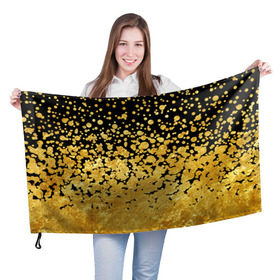 Флаг 3D с принтом Золотой в Санкт-Петербурге, 100% полиэстер | плотность ткани — 95 г/м2, размер — 67 х 109 см. Принт наносится с одной стороны | блеск | блестки | желтый | круги | перетекание | россыпь | черный