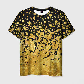 Мужская футболка 3D с принтом Золотой в Санкт-Петербурге, 100% полиэфир | прямой крой, круглый вырез горловины, длина до линии бедер | блеск | блестки | желтый | круги | перетекание | россыпь | черный