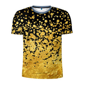 Мужская футболка 3D спортивная с принтом Золотой в Санкт-Петербурге, 100% полиэстер с улучшенными характеристиками | приталенный силуэт, круглая горловина, широкие плечи, сужается к линии бедра | блеск | блестки | желтый | круги | перетекание | россыпь | черный