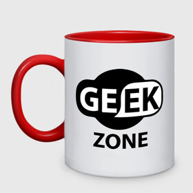 Кружка двухцветная с принтом Geek zone в Санкт-Петербурге, керамика | объем — 330 мл, диаметр — 80 мм. Цветная ручка и кайма сверху, в некоторых цветах — вся внутренняя часть | 8 bit | atari | dendy | gamer | geek | nintendo | pac man | retro gamer | sega | атари | денди | нинтендо | сега | скелет