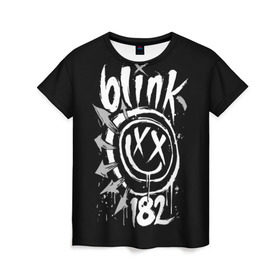 Женская футболка 3D с принтом Blink-182 в Санкт-Петербурге, 100% полиэфир ( синтетическое хлопкоподобное полотно) | прямой крой, круглый вырез горловины, длина до линии бедер | blink | california | pop | punk | rock | группа | калифорния | панк | рок