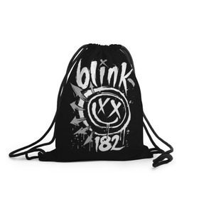 Рюкзак-мешок 3D с принтом Blink-182 в Санкт-Петербурге, 100% полиэстер | плотность ткани — 200 г/м2, размер — 35 х 45 см; лямки — толстые шнурки, застежка на шнуровке, без карманов и подкладки | Тематика изображения на принте: blink | california | pop | punk | rock | группа | калифорния | панк | рок