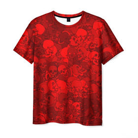 Мужская футболка 3D с принтом Красные черепа в Санкт-Петербурге, 100% полиэфир | прямой крой, круглый вырез горловины, длина до линии бедер | камуфляж | кости | красный | милитари | паттерн | скелет | текстура | хеллоуин