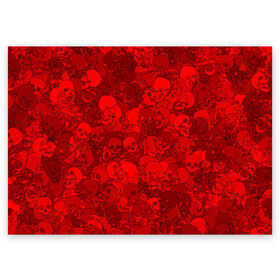 Поздравительная открытка с принтом Красные черепа в Санкт-Петербурге, 100% бумага | плотность бумаги 280 г/м2, матовая, на обратной стороне линовка и место для марки
 | камуфляж | кости | красный | милитари | паттерн | скелет | текстура | хеллоуин