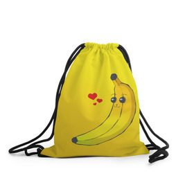 Рюкзак-мешок 3D с принтом Just Banana (Yellow) в Санкт-Петербурге, 100% полиэстер | плотность ткани — 200 г/м2, размер — 35 х 45 см; лямки — толстые шнурки, застежка на шнуровке, без карманов и подкладки | Тематика изображения на принте: banana | банан | желтый | оранжевый | фрукты