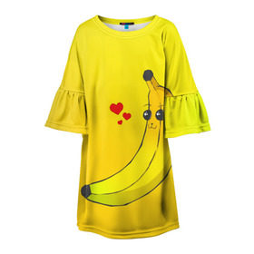 Детское платье 3D с принтом Just Banana (Yellow) в Санкт-Петербурге, 100% полиэстер | прямой силуэт, чуть расширенный к низу. Круглая горловина, на рукавах — воланы | Тематика изображения на принте: banana | банан | желтый | оранжевый | фрукты