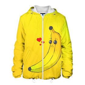 Мужская куртка 3D с принтом Just Banana (Yellow) в Санкт-Петербурге, ткань верха — 100% полиэстер, подклад — флис | прямой крой, подол и капюшон оформлены резинкой с фиксаторами, два кармана без застежек по бокам, один большой потайной карман на груди. Карман на груди застегивается на липучку | Тематика изображения на принте: banana | банан | желтый | оранжевый | фрукты