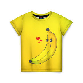 Детская футболка 3D с принтом Just Banana (Yellow) в Санкт-Петербурге, 100% гипоаллергенный полиэфир | прямой крой, круглый вырез горловины, длина до линии бедер, чуть спущенное плечо, ткань немного тянется | Тематика изображения на принте: banana | банан | желтый | оранжевый | фрукты